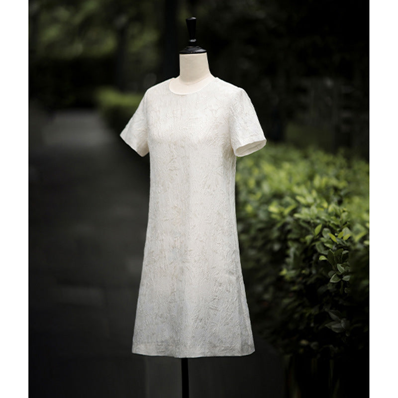 2025 Jacquard white dress high-end silk dress  white fairy dress mulberry silk loose spring and summer women's clothing