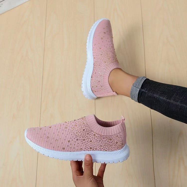 storexq Cross-Border Foreign Trade plus Size Spring and Autumn New Fashion Leisure Rhinestone Flying Woven Women's Sports Style Casual Women's Shoes in Stock