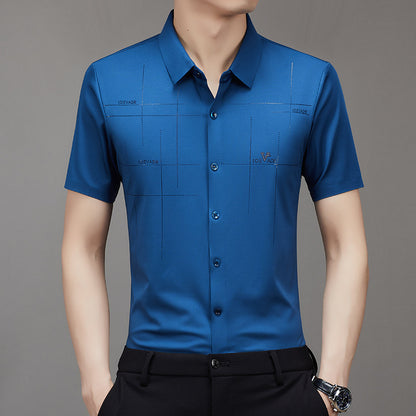 Summer Short Sleeve Shirt Business Men's Formal Wear Professional Lapel Middle-Aged Fashion Non-Ironing Casual Seamless Shirt Men's Clothing