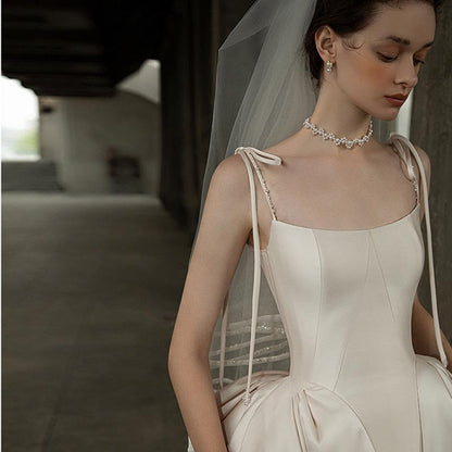 2025 Satin main wedding dress 2025 new bride retro suspender door dress retro simple photography dress light wedding dress