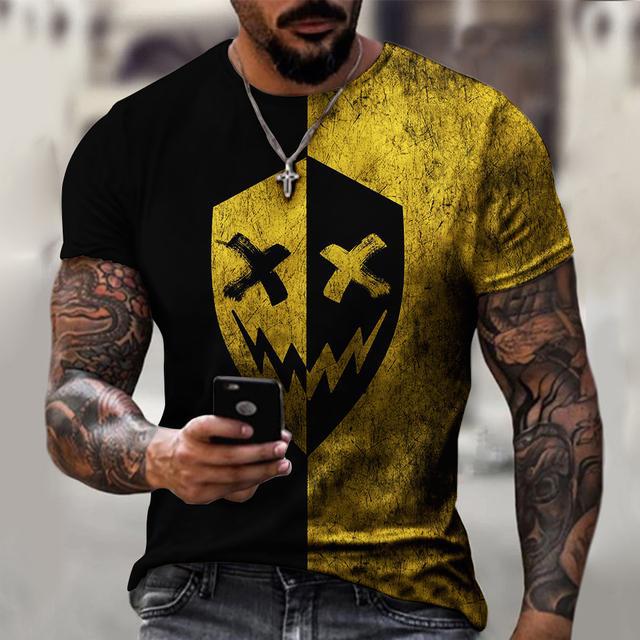 Summer Digital Printing Short Sleeve T-shirt European and American Style Men's Clothing Fashion Casual Style 3D Printing round Neck Short Sleeve T-shirt