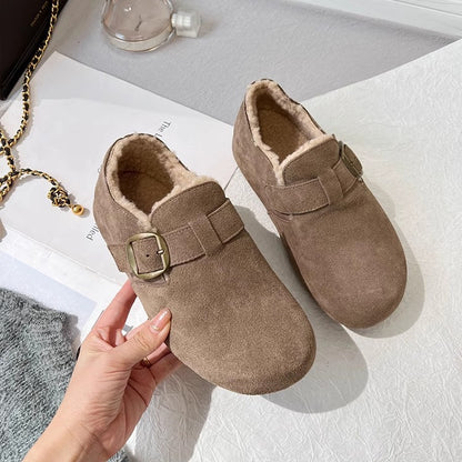 2025 Fleece all-inclusive Birkenstocks women's winter popular new one-pedal thick-soled snow boots warm fluffy single shoes cotton