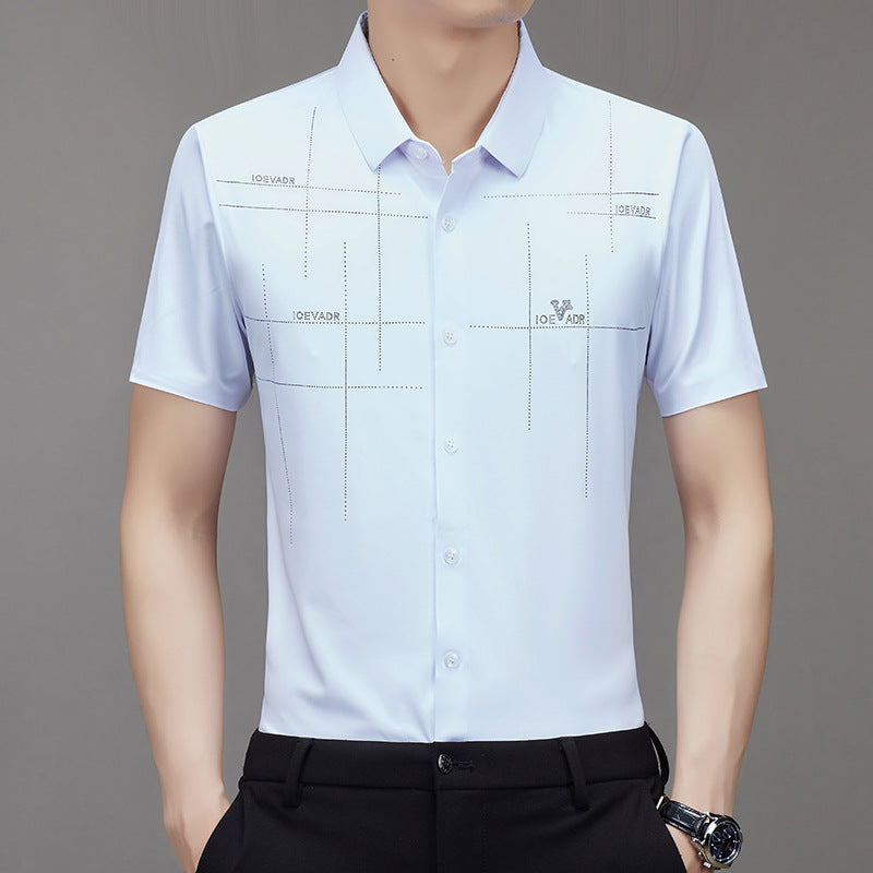 Summer Short Sleeve Shirt Business Men's Formal Wear Professional Lapel Middle-Aged Fashion Non-Ironing Casual Seamless Shirt Men's Clothing