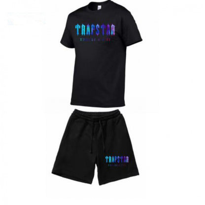 Summer New Fashion Brand Short Sleeve Shorts Suit Casual Garden Collar Thin Shorts for Men Two-Piece Set