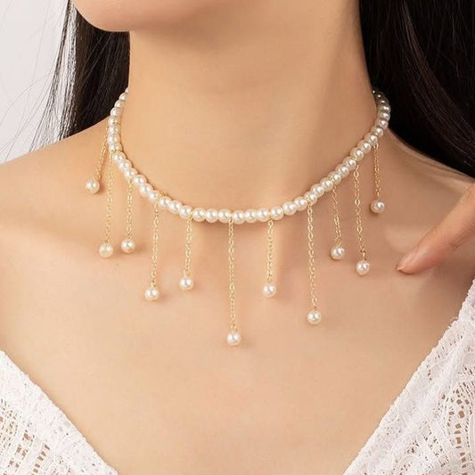 2025 F4919Y chocker new  Popular trade supply sweet versatile pearl fringed pendant necklace