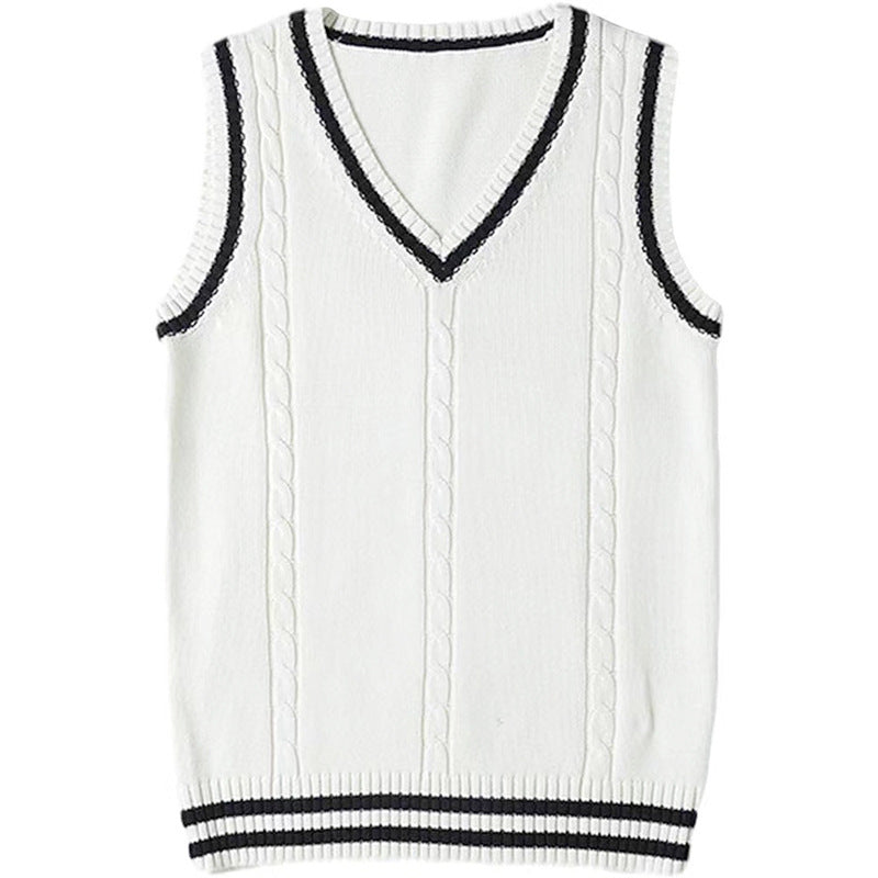 Autumn and winter V-neck twist intercolor vest college British style knitted vest striped splicing school uniform sweater knitted sweater