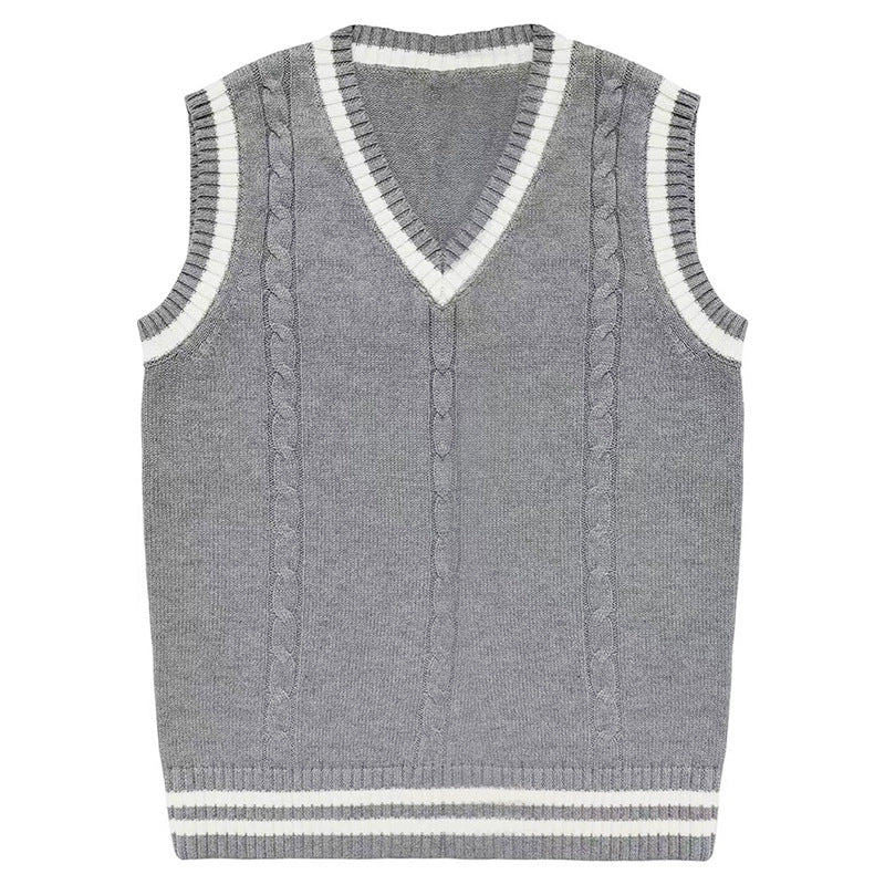 Autumn and winter V-neck twist intercolor vest college British style knitted vest striped splicing school uniform sweater knitted sweater