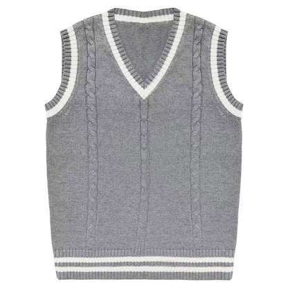 Autumn and winter V-neck twist intercolor vest college British style knitted vest striped splicing school uniform sweater knitted sweater