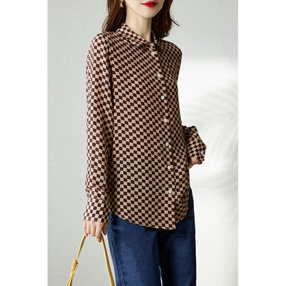 2025 Mulberry silk heavy silk shirt  spring and autumn Hangzhou women's  spring and autumn plaid shirt jacket