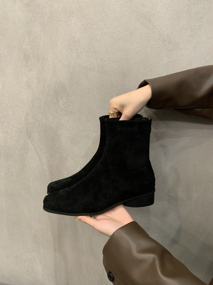 2025 Long boots black short boots women's boots  thin bare boots autumn and winter new long suede velvet knight Martin boots