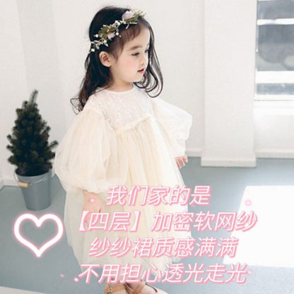 Girls Dress Spring and Autumn Little Girl Fashionable Stylish Umbrella Princess Dress Baby Birthday Fairy Temperamental Gauze Skirt