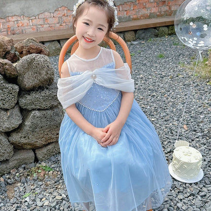 Girls' Summer New Dress Frozen Princess Elsa Dress Little Girl Pettiskirt Mesh Dress