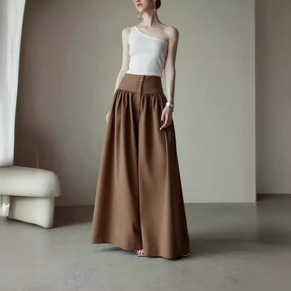 storexq TR Fabric Atmosphere Fashionable Refined Heavy-Duty Pleated Layered Wide Waist Large Skirt Wide-Leg Pants for Women Summer