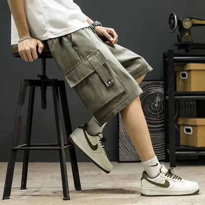 Cargo Shorts Men's Japanese Trendy Summer Pirate Shorts Loose Casual Pants Men's Oversized Pirate Shorts Large Pocket Function Pants