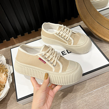 storexq Summer New Trendy Women's Shoes Korean Style Canvas Shoes Thick Bottom Bread Shoes Fashion Ins White Shoes Platform Shoes Soft Bottom