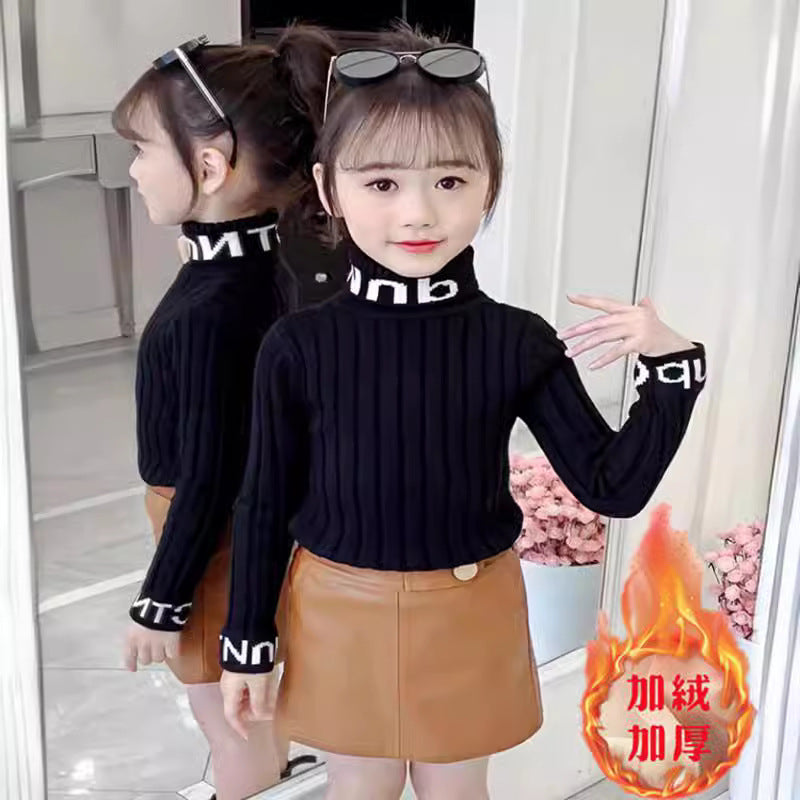 Girls turtleneck sweater autumn and winter 2024 new children's foreign pullover thread clothes little girls knitted sweater winter children's clothing