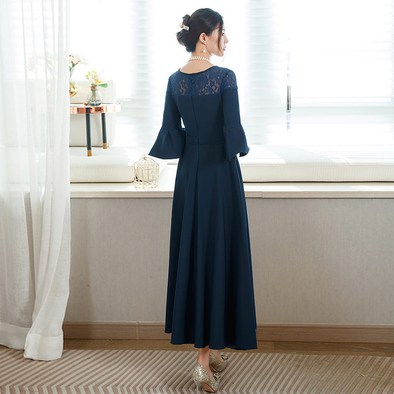 Hot Trade Banquet Evening Dress Fashionable Casual Figure Flattering Daily Wear Long Flared Half Sleeve All-Matching Dress