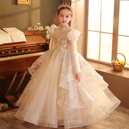 Children's Dress  New Sweet Princess Dress Girls Evening Dress Little Girl Performing Piano Catwalk Dress Spring