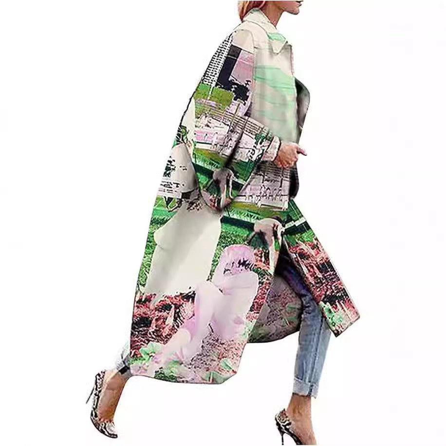 STOREXQ 2025 popular  medium and long printed top long sleeve dragon and phoenix woolen coat autumn and winter new  Popular trade women's clothing