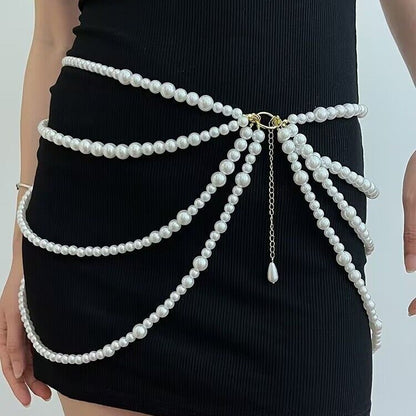 2025 waistchain thicknesses vary, pearls are connected, multi-layer fringed side pendulum chain, waist chain, waist jewelry, personalized belt