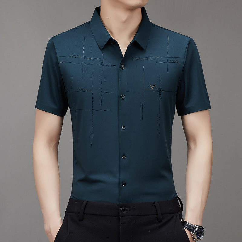 Summer Short Sleeve Shirt Business Men's Formal Wear Professional Lapel Middle-Aged Fashion Non-Ironing Casual Seamless Shirt Men's Clothing