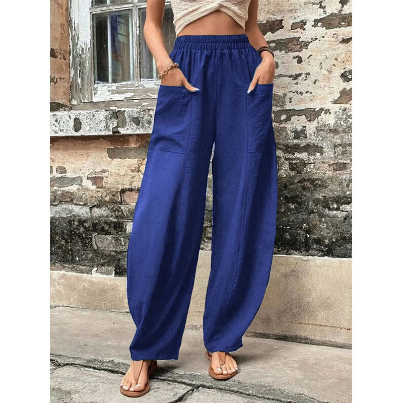 storexq wish Independent Station  Cross-Border Women's Clothing Pants Solid Color Pocket Women's Casual Trousers Trousers with an Elasticated Waist Trousers