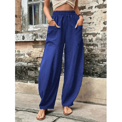 storexq wish Independent Station  Cross-Border Women's Clothing Pants Solid Color Pocket Women's Casual Trousers Trousers with an Elasticated Waist Trousers