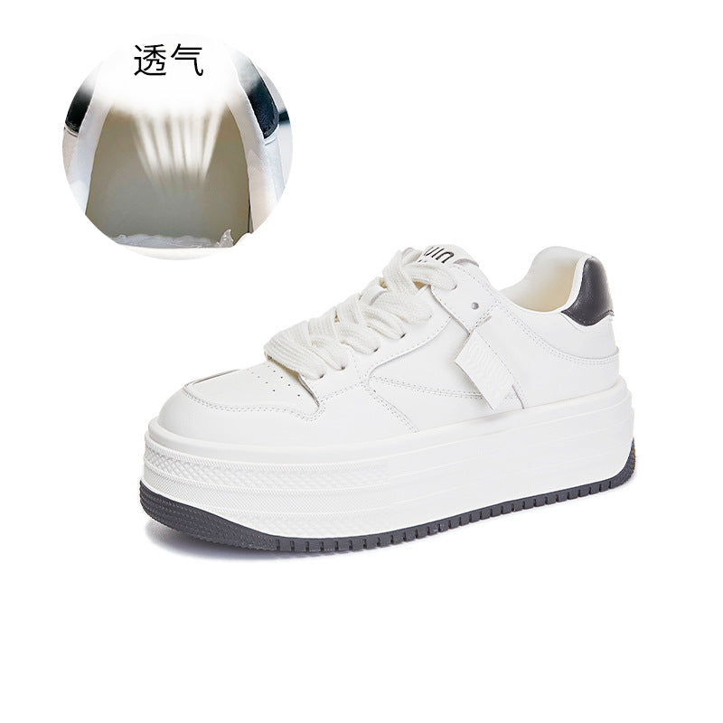 storexq Women's White Shoes  Spring New Women's Platform Heightened Single Layer Shoes Women's Korean-Style Sneakers All-Matching Women's Shoes