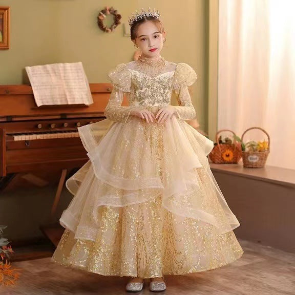 Children's Dress  New Sweet Princess Dress Girls Evening Dress Little Girl Performing Piano Catwalk Dress Spring