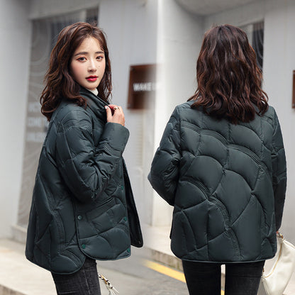 2024 new product Xiangyun embossed down cotton-padded clothing women's short fashion stand-up collar light cotton-padded clothing women's cotton-padded jacket