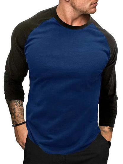 Cross-Border New Arrival  Long Sleeve round Neck T-shirt Loose Breathable plus Size Base Shirt Men's Casual Raglan Sleeve Top