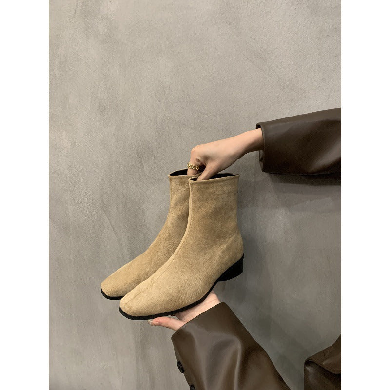 2025 Long boots black short boots women's boots  thin bare boots autumn and winter new long suede velvet knight Martin boots