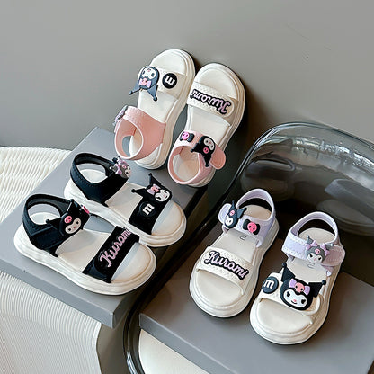 STOREXQ Trendy Cool Girl's Black Clow M Roman Sandals Summer New Children's All-Match Fashionable Cartoon Beach Shoes