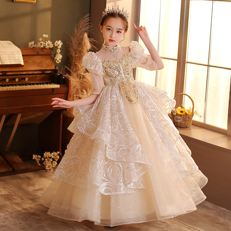 Children's Dress  New Sweet Princess Dress Girls Evening Dress Little Girl Performing Piano Catwalk Dress Spring