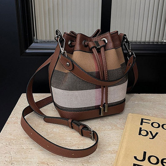 Crossbody bucket bag popular autumn new plaid canvas women's bag high quality fashion casual handbag wholesale