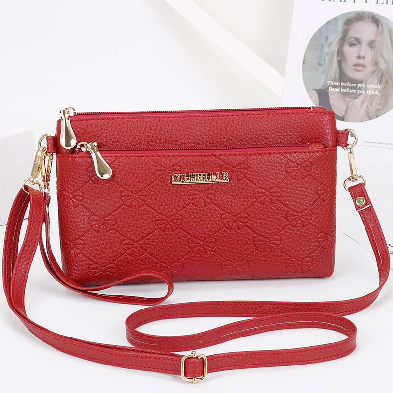 STOREXQ Women's Bag New Shoulder Bag Soft Leather Mobile Phone Bag Fashion Messenger Bag Women's Simple Clutch Korean Style Women's Small Square Bag