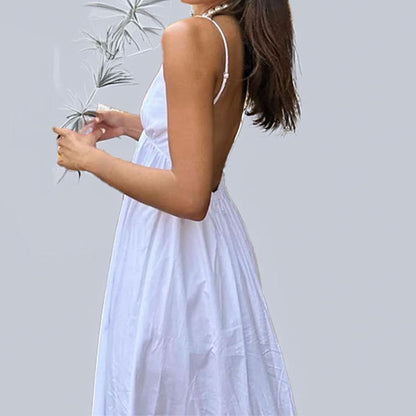STOREXQ New New  Autumn 2025 Women's Fashion Sexy Backless Sleeveless Solid Color V-Neck Suspender Dress