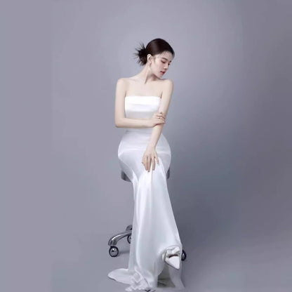 2025 Temperament tube top light wedding dress waist thin trailing  new spring studio travel wedding dress women