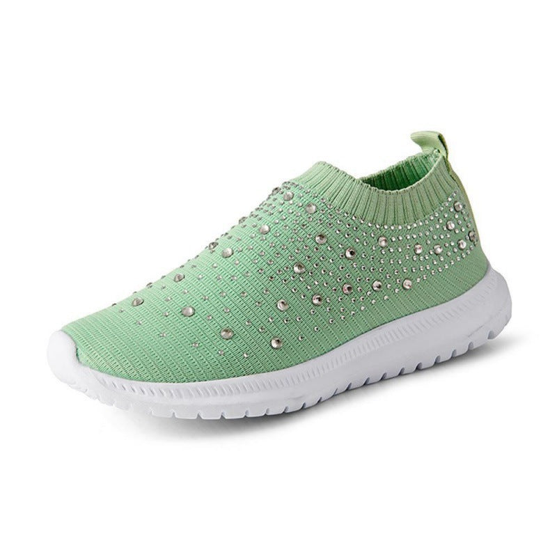 storexq Cross-Border Foreign Trade plus Size Spring and Autumn New Fashion Leisure Rhinestone Flying Woven Women's Sports Style Casual Women's Shoes in Stock