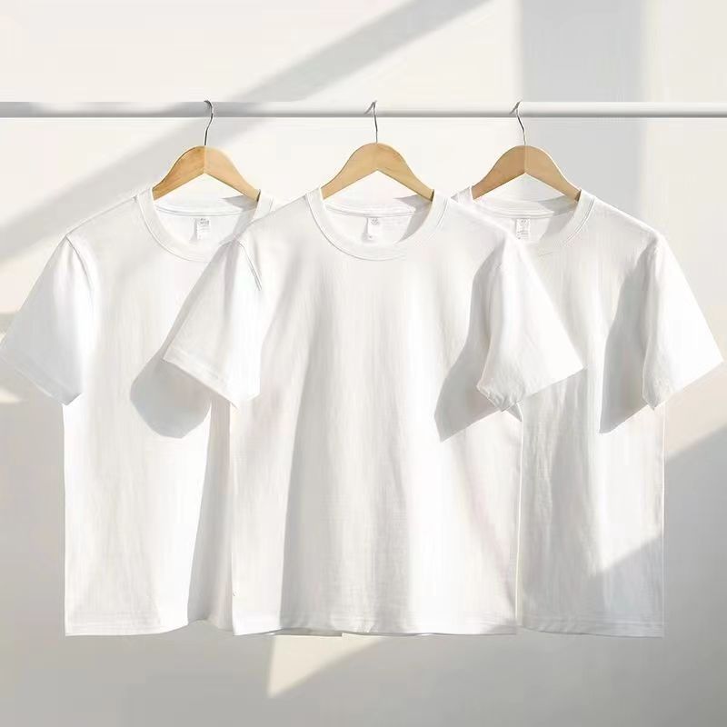 230G Xinjiang Cotton Heavy Cotton round Neck T-shirt Men's Thick and Opaque Pure White Short Sleeve Basic Style Cross-Border Manufacturer