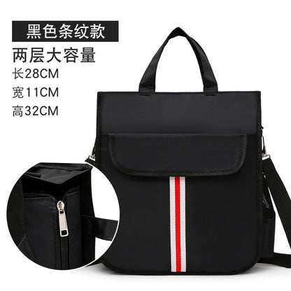 Three-Layer Handbag Primary and Secondary School Students Tuition Bag Boys and Girls Canvas Backpack Homework Art Bag Children Tutorial Schoolbag