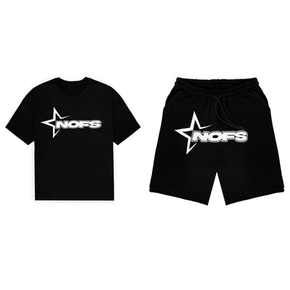 Foreign Trade  New Short Sleeve Top Male and Female Trendy Brand American Street Hip Hop Punk Letter Printed T-shirt Shorts