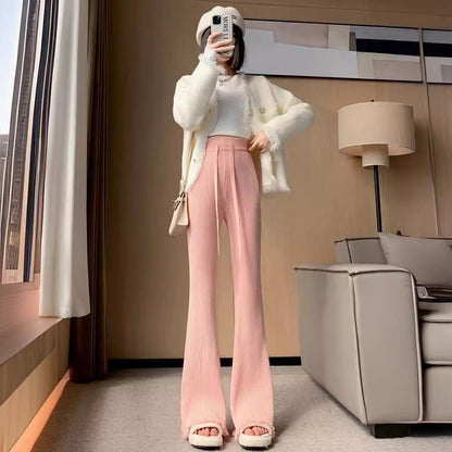 storexq Thickened Knitting Wide-Leg Pants Women's Autumn and Winter  New Draping Tassel Draggle-Tail Straight Trousers High Waist Casual Pants