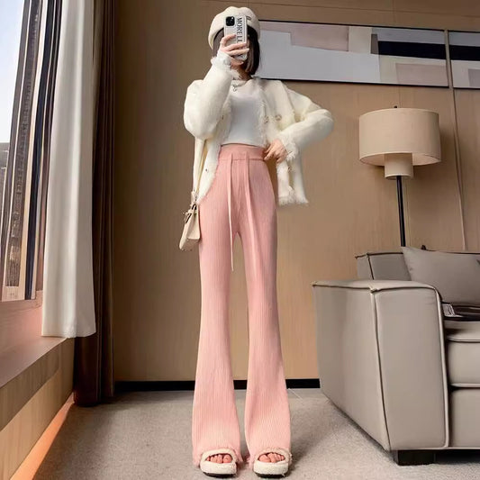 storexq Thickened Knitting Wide-Leg Pants Women's Autumn and Winter  New Draping Tassel Draggle-Tail Straight Trousers High Waist Casual Pants