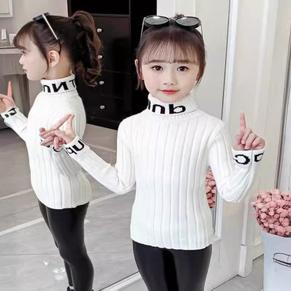 Girls turtleneck sweater autumn and winter 2024 new children's foreign pullover thread clothes little girls knitted sweater winter children's clothing