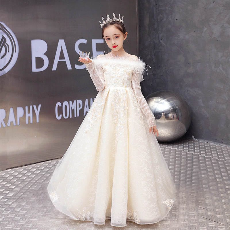 Children's Trailing Foreign Trade Dress Girls' Princess Dress Catwalk Flower Girl Wedding Dress Western Style Little Host Costume for Piano Performance