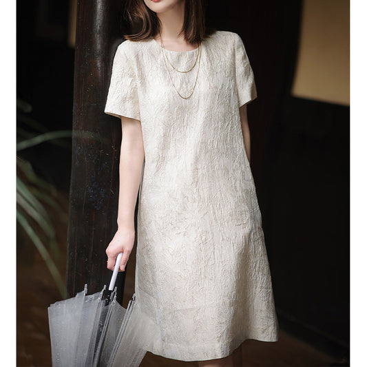 2025 Jacquard white dress high-end silk dress  white fairy dress mulberry silk loose spring and summer women's clothing