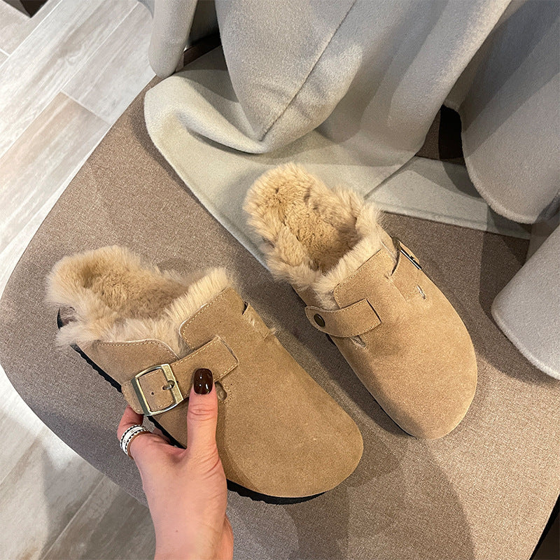 2025 Birkenstocks popular new retro one-pedal lazy shoes thick-soled bag head fluffy slippers for women