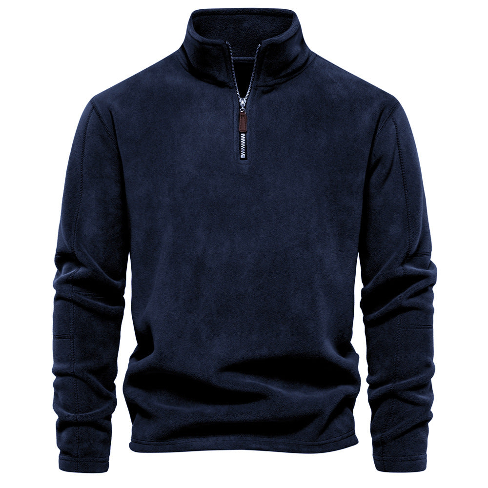 STOREXQ 2025 Men's autumn and winter new stand-up collar half-zipper long-sleeved sweater New trend casual solid color men's fleece top