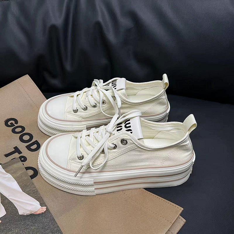 storexq Summer New Small Canvas Shoes Women's Height Increasing Breathable Platform Casual White Shoes All-Match Fashion Shoes